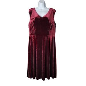 London Times Burgundy Velvet Sleeveless Midi Dress 16 Christmas Holiday New Year